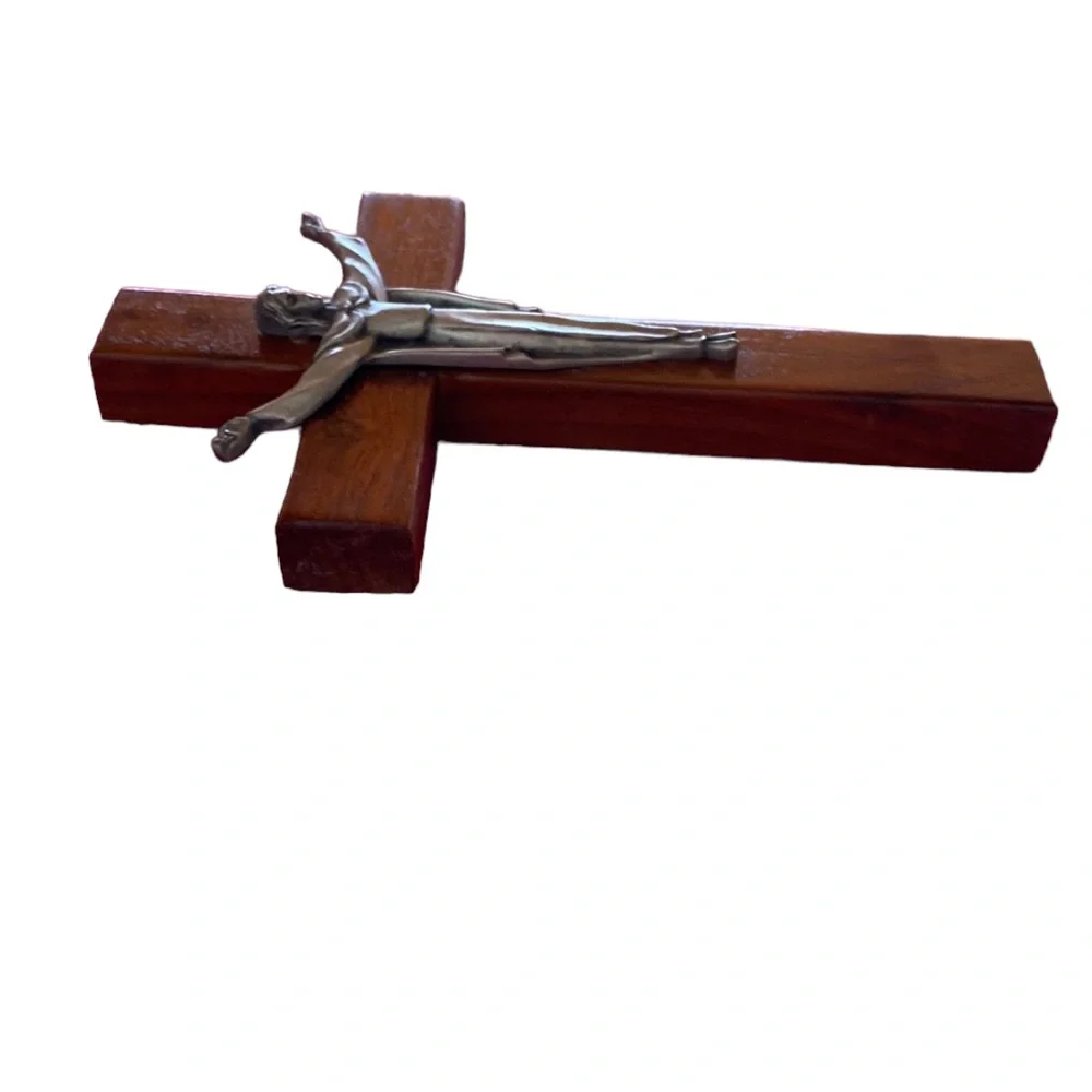 Vintage Jesus on a Wooden Cross Made with Pewter